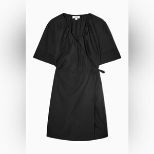 NWOT COS Mini Linen Blend Wrap Dress Black size small Minimalist Boho Casual